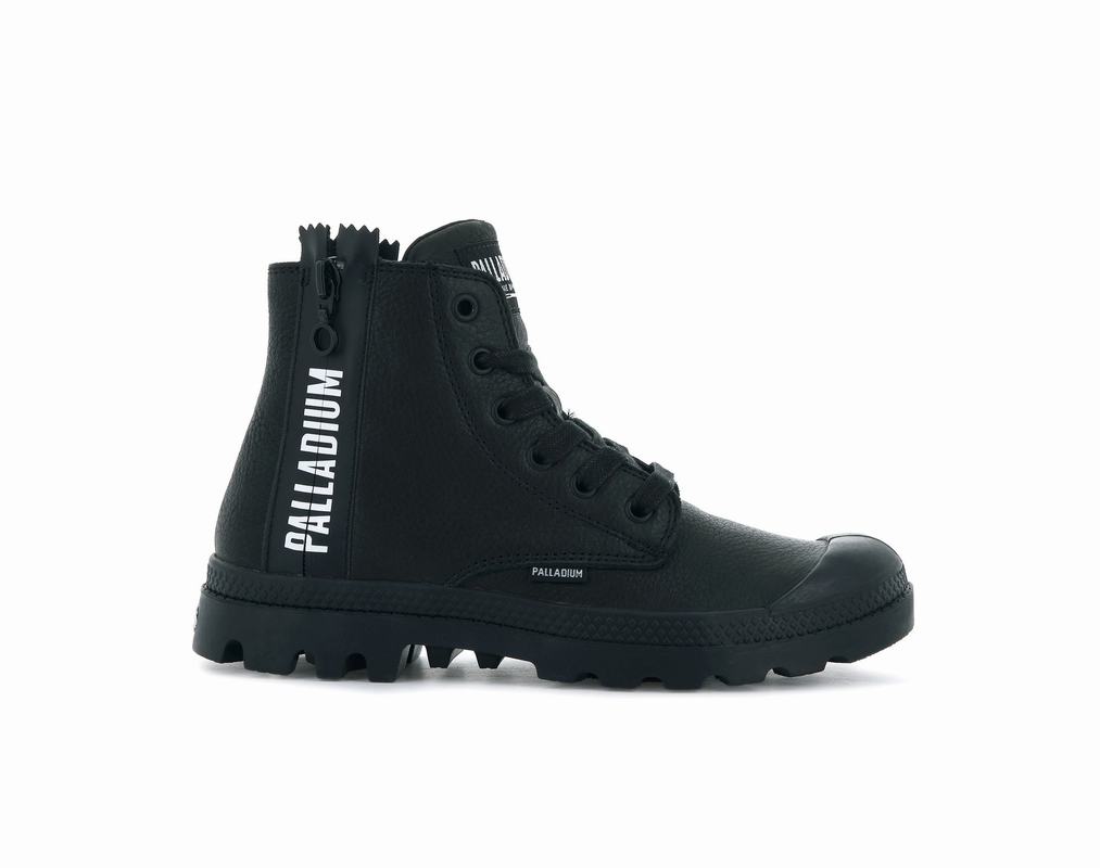 Palladium Pampa Ubn Zips Leather Women's Boots Black (UDIR13650)